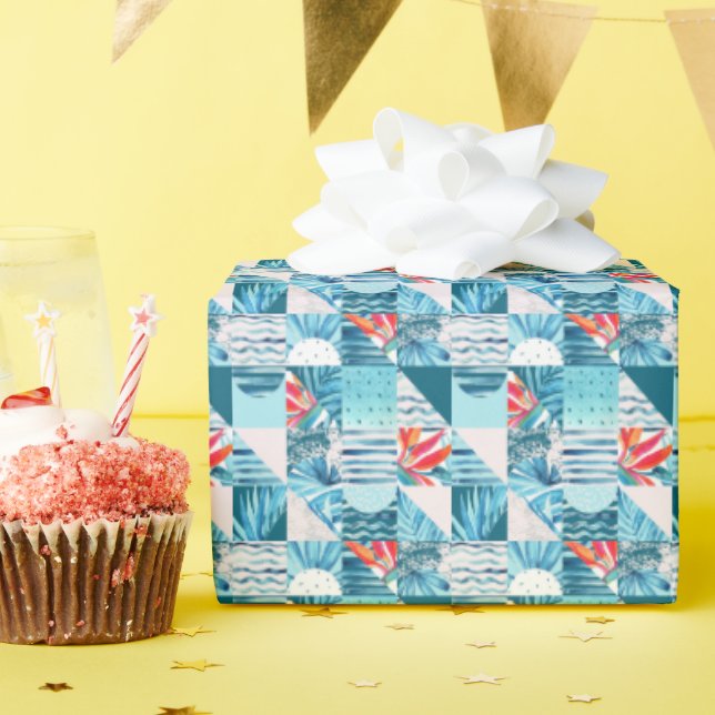 Papel De Regalo Patrón de resumen geométrico Verde azulado tropica (Fiesta de cumpleaños )