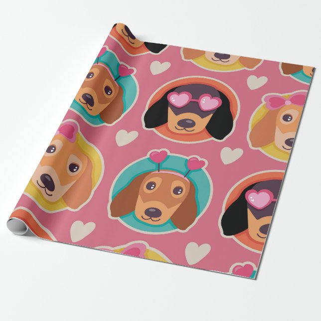 Papel De Regalo Patrón de retrato de cachorro adorable (Desenrollado)