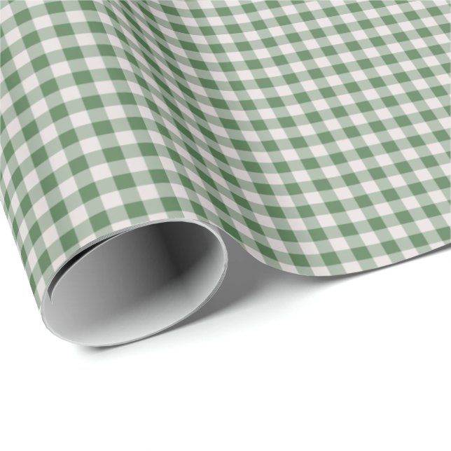 Papel De Regalo Patrón de retro Gingham de plaid | Verde invernal (Esquina del rollo)