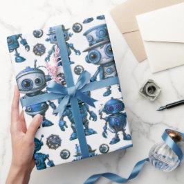 Papel De Regalo Patrón de robot azul