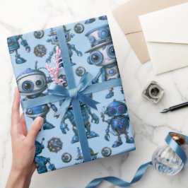 Papel De Regalo Patrón de robot azul
