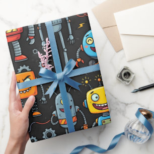 Papel De Regalo Patrón de robots y monstruos retro lindos