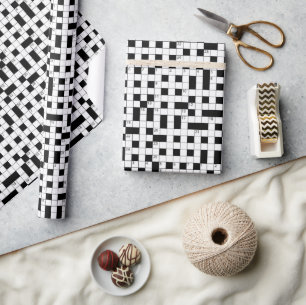 Papel De Regalo Patrón de rompecabezas de crucigrama blanco y negr