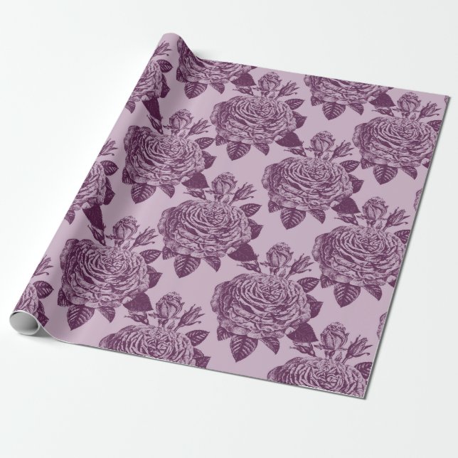 Papel De Regalo Patrón de rosa antigua malva (Desenrollado)