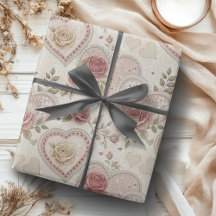 Patrón de Rosa de Corazones Rizados Marrón Marfil 