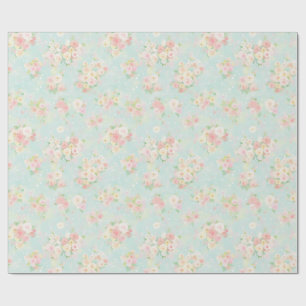 Papel De Regalo Patrón de Rosa de Pastel suave en fondo de Aqua