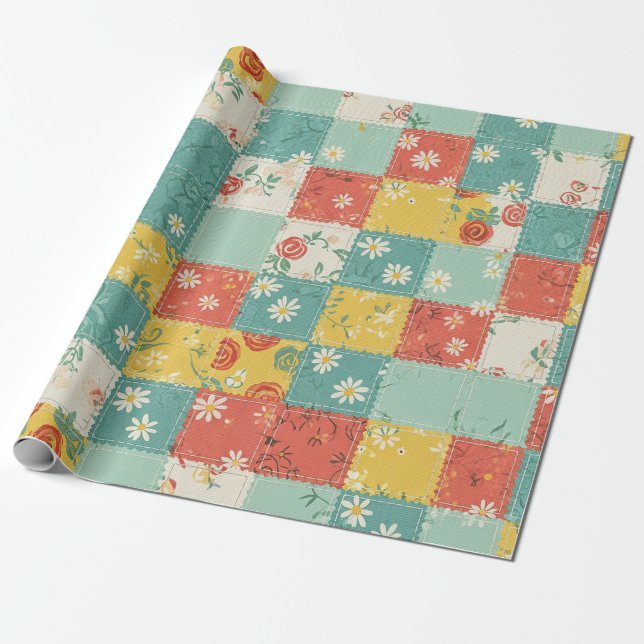 Papel De Regalo Patrón de rosa de primavera pastel (Desenrollado)