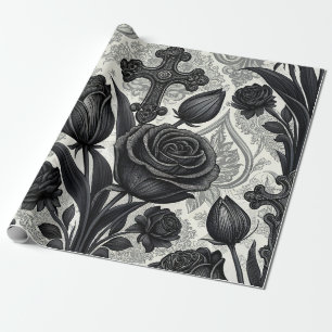 Papel De Regalo Patrón de rosa gótica oscura (2)
