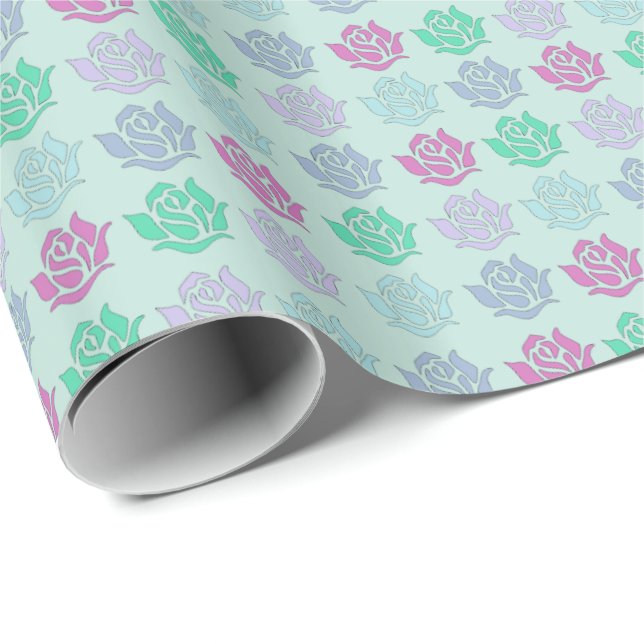 Papel De Regalo Patrón de rosa pastel azul (Esquina del rollo)