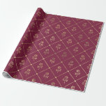 Papel De Regalo Patrón de rosa púrpura y burdeos de París vintage<br><div class="desc">Papel de regalo con patrón de rosas doradas y rojas burdeos vintage de París.</div>