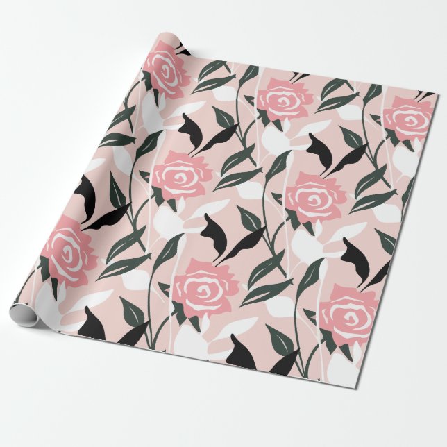 Papel De Regalo patrón de rosa rosa (Desenrollado)