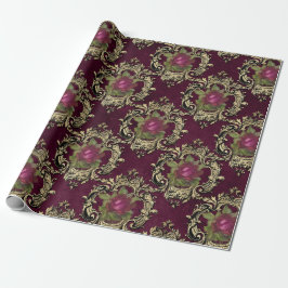 Papel De Regalo Patrón de rosa vintage París borgoña y oro