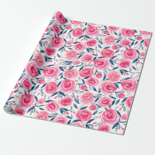 Papel De Regalo Patrón de Rosas de acuarela floral rosa