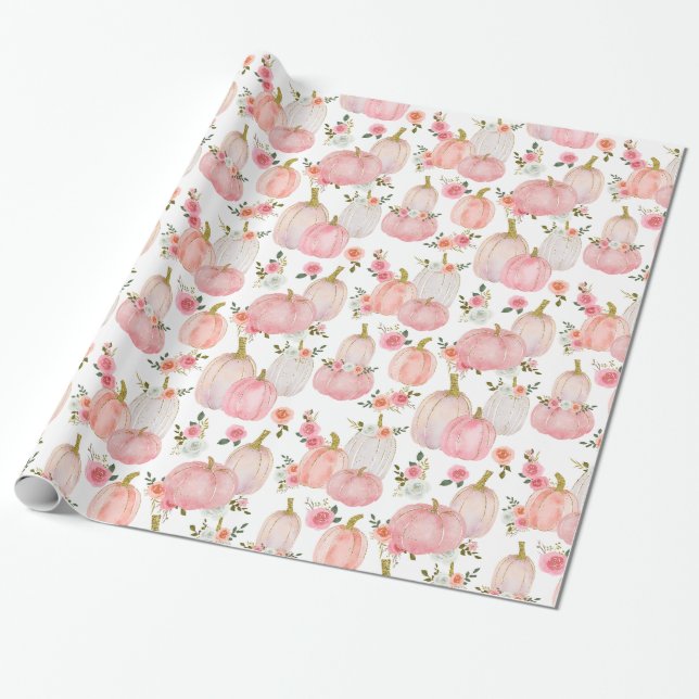 Papel De Regalo Patrón de Rosas de calabazas rosadas Pastel de col (Desenrollado)