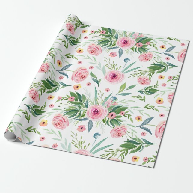 Papel De Regalo Patrón de rosas de flores (Desenrollado)