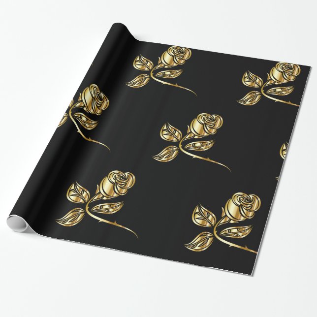 Papel De Regalo Patrón de Rosas dorados (Desenrollado)