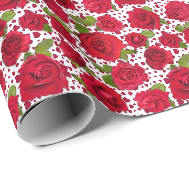 Papel De Regalo Patrón de rosas florales rojas elegantes y rosadas (Esquina del rollo)