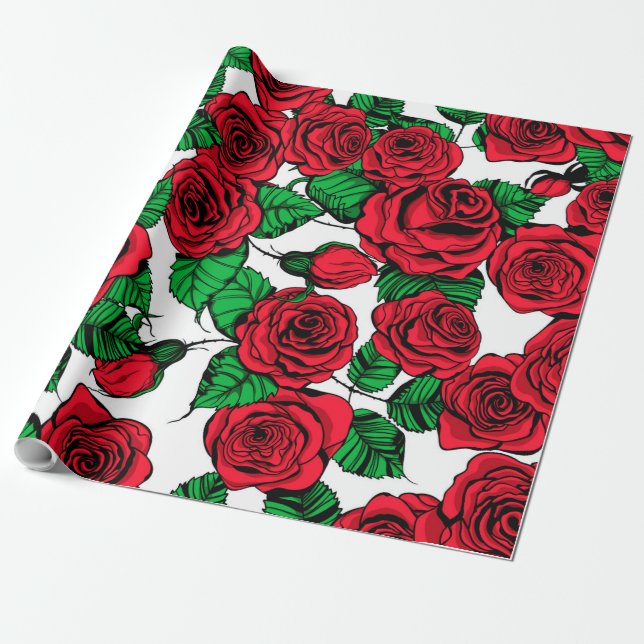 Papel De Regalo Patrón de rosas rojas (Desenrollado)