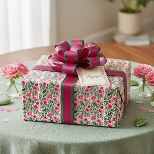 Papel De Regalo Patrón de rosas rosadas y rayas blancas acuarela