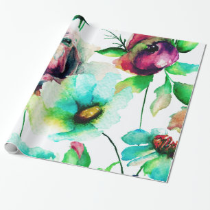 Papel De Regalo Patrón de Rosas y flores de colores de agua pastel