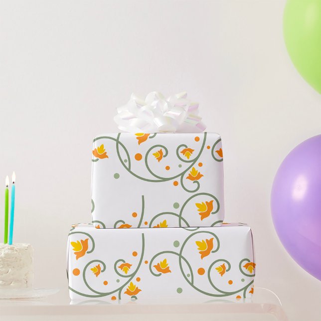 Papel De Regalo Patrón de rotación floral con flor Naranja y amari (Subido por el creador)
