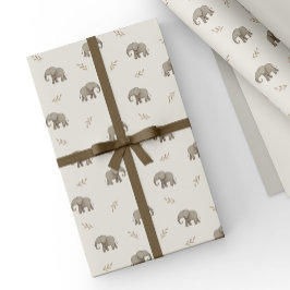 Papel De Regalo Patrón de safari de elefantes con acuarela neutra