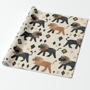 Papel De Regalo Patrón de safari tribal león boho