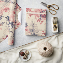 Papel De Regalo Patrón de San Valentín rojo de la tela de Jouy