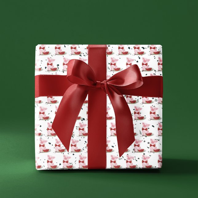 Papel De Regalo Patrón de sandía de Bowtie de cerdo rosado Terrazz (Subido por el creador)