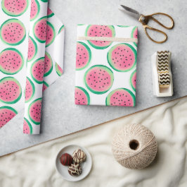Papel De Regalo Patrón de sandía en acuarela rosa y verde