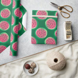 Papel De Regalo Patrón de sandía en acuarela rosa y verde
