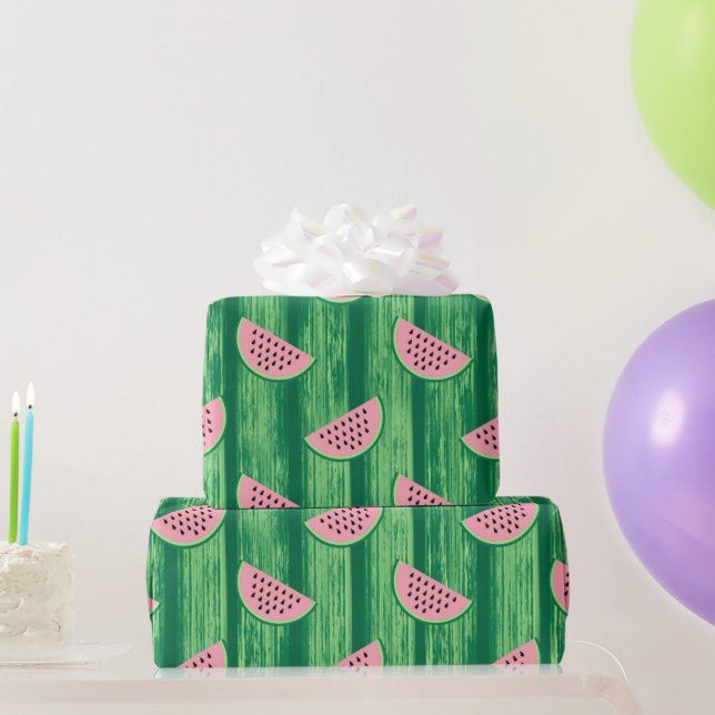 Papel De Regalo Patrón de sandía rosa y verde (Regalos de fiesta)