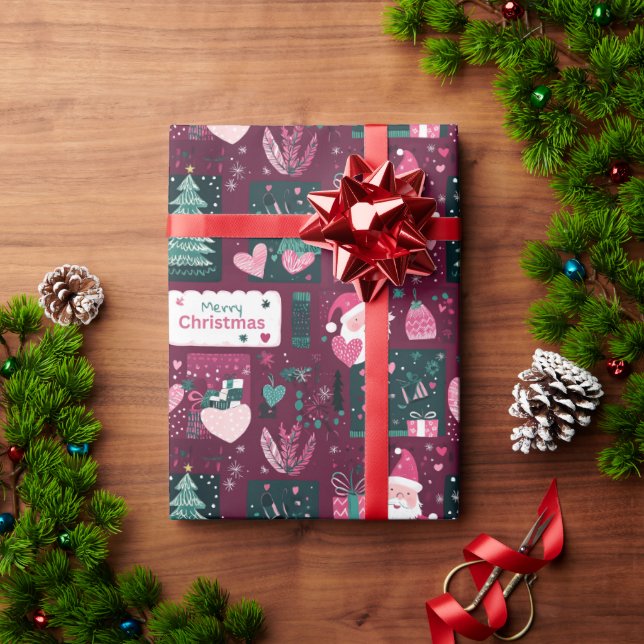 Papel De Regalo Patrón de Santa Claus de Navidades cortos (Regalo de vacaciones)