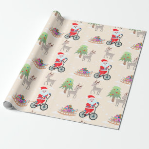 Papel De Regalo Patrón de Santa Cuta En Navidades De Bicicletas