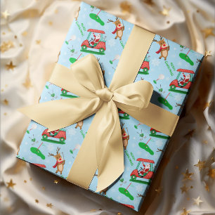 Papel De Regalo Patrón de Santa de Navidad jugando golf con renos 