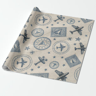 Papel De Regalo Patrón de sello de pasaporte de aviación vintage (