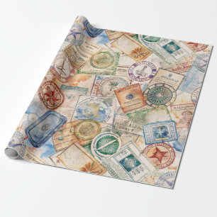 Papel De Regalo Patrón de sello de pasaporte rústico (9)