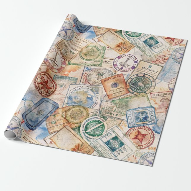 Papel De Regalo Patrón de sello de pasaporte rústico (9) (Desenrollado)