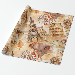 Papel De Regalo Patrón de sello de viaje por el mundo vintage (9)