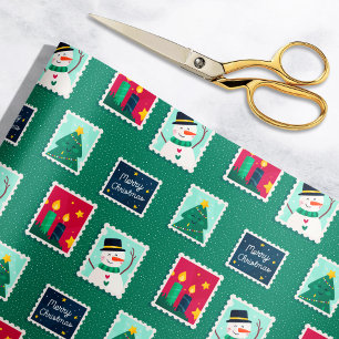 Papel De Regalo Patrón de sello postal verde de correo navideño al