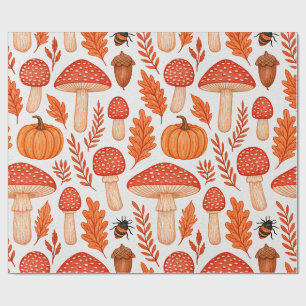Papel De Regalo Patrón de setas de otoño y calabazas del bosque