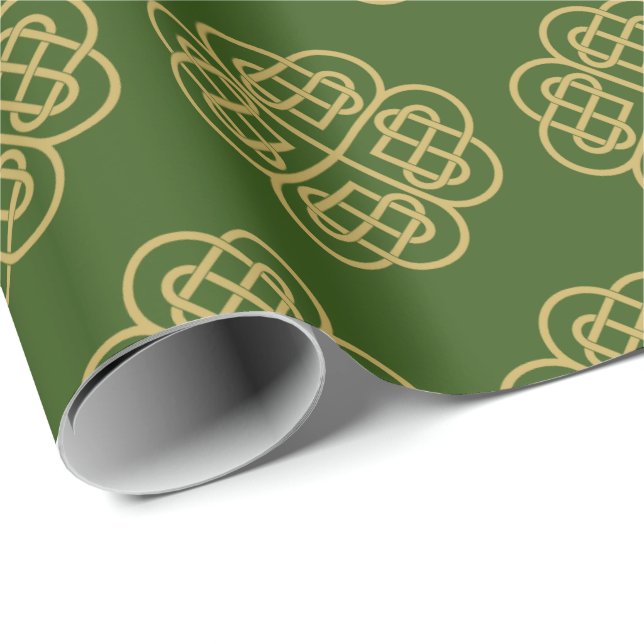 Papel De Regalo Patrón de Shamrock Celta Gold (Esquina del rollo)