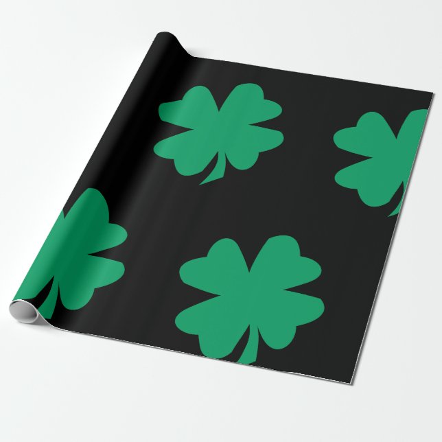 Papel De Regalo Patrón de Shamrock verde negro Día de San Patricio (Desenrollado)