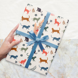Papel De Regalo Patrón de silueta de gato moderno en crema