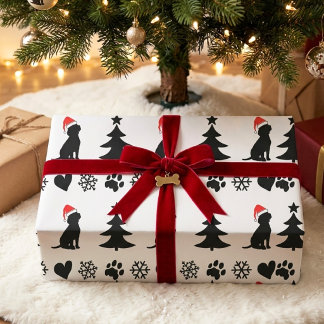 Papel De Regalo Patrón de silueta de perro Beagle negro en Navidad