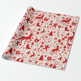 Papel De Regalo Patrón de silueta de reno de Navidad rojo y blanco
