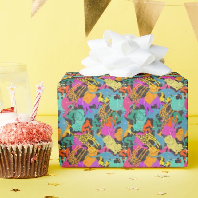 Papel De Regalo Patrón de siluetas de animales retro (Fiesta de cumpleaños )