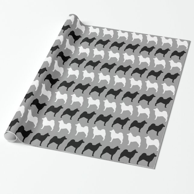 Papel De Regalo Patrón de siluetas de Norwegian Elkhound (Desenrollado)