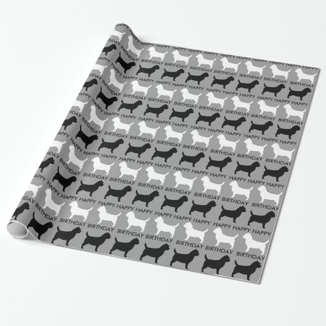 Papel De Regalo Patrón de Siluetas de Terrier Cairn (Desenrollado)