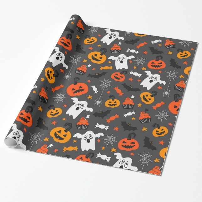 Papel De Regalo Patrón de símbolos de Halloween (Desenrollado)